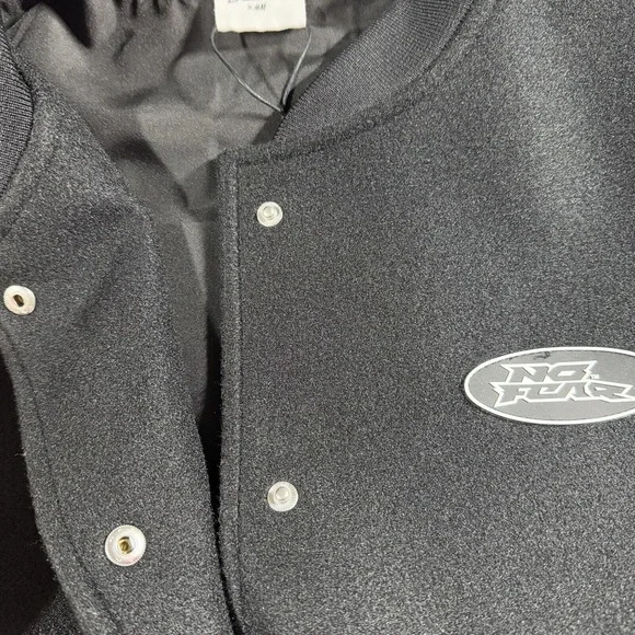 No Fear Jacket Mens Small Black Heavyweight Varsity Snap Buttons H&M Y2K